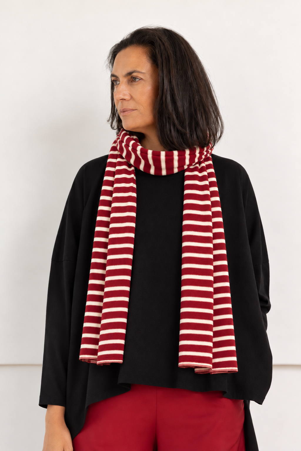 MAMA B Bufanda segovia rojo con rayas beige