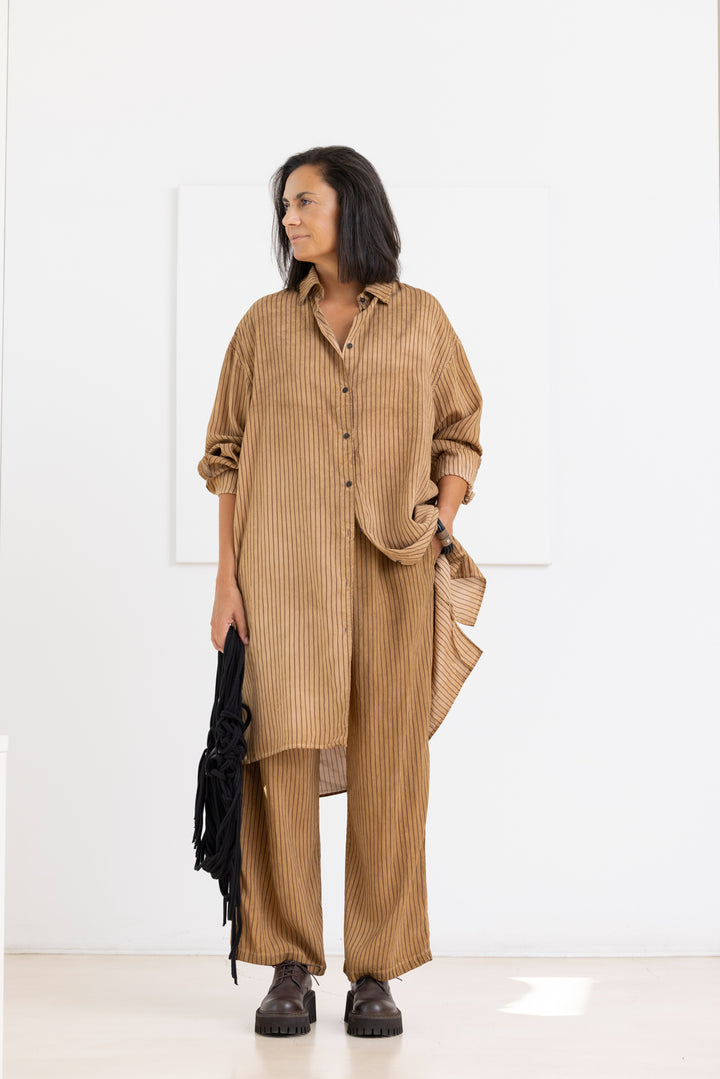 RUNDHOLZ DIP Vestido-camiseiro de seda com riscas Dakar