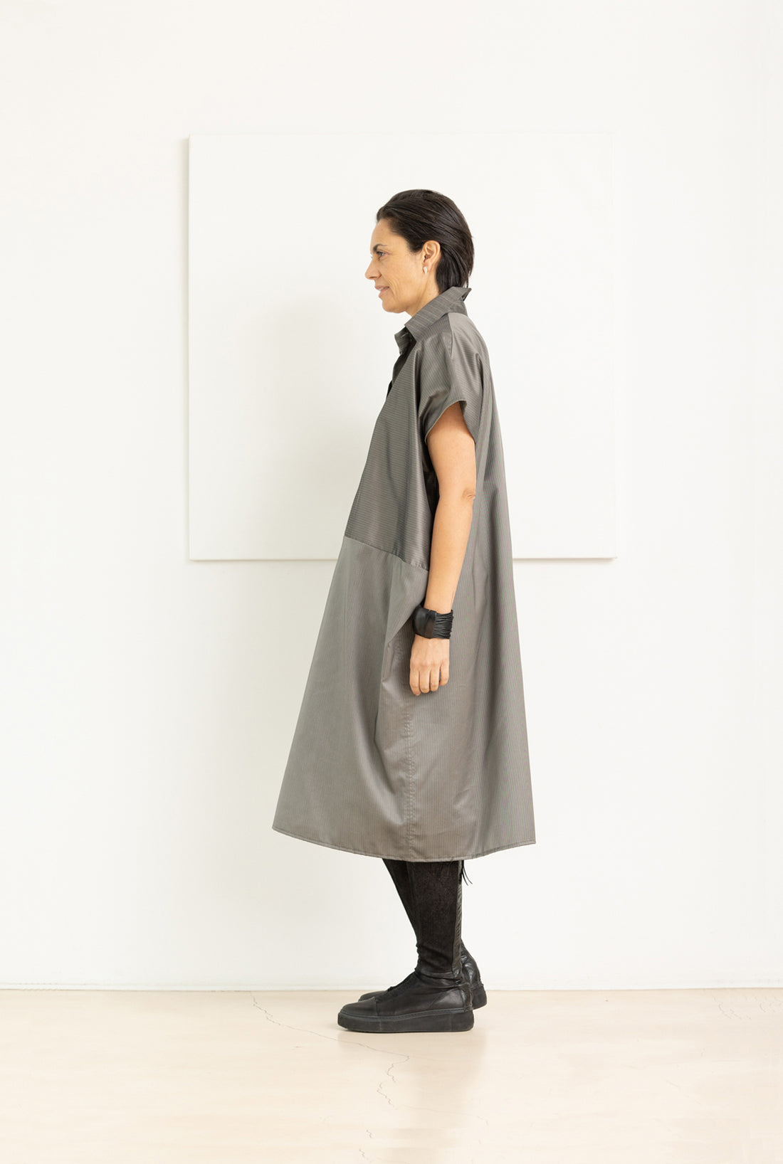 MIIYU MONDRIAN SHIRT DRESS SILVER/BRONZE