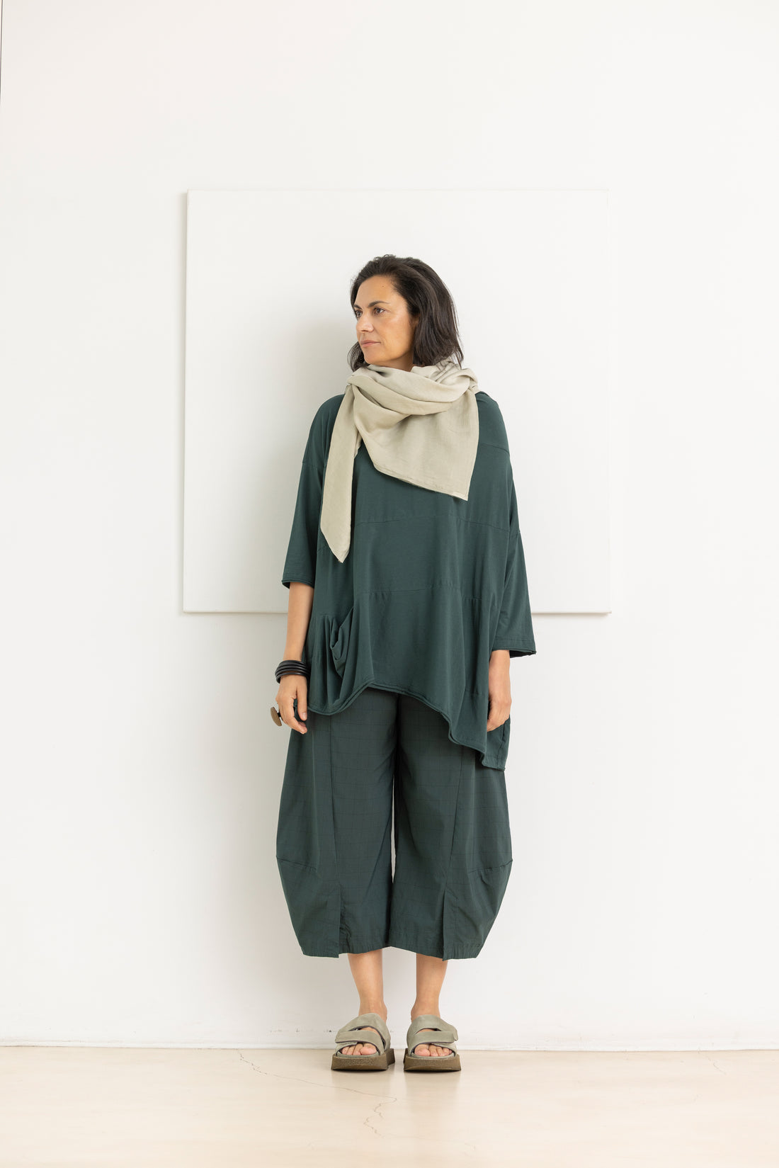 MIIYU cotton silk shawl green