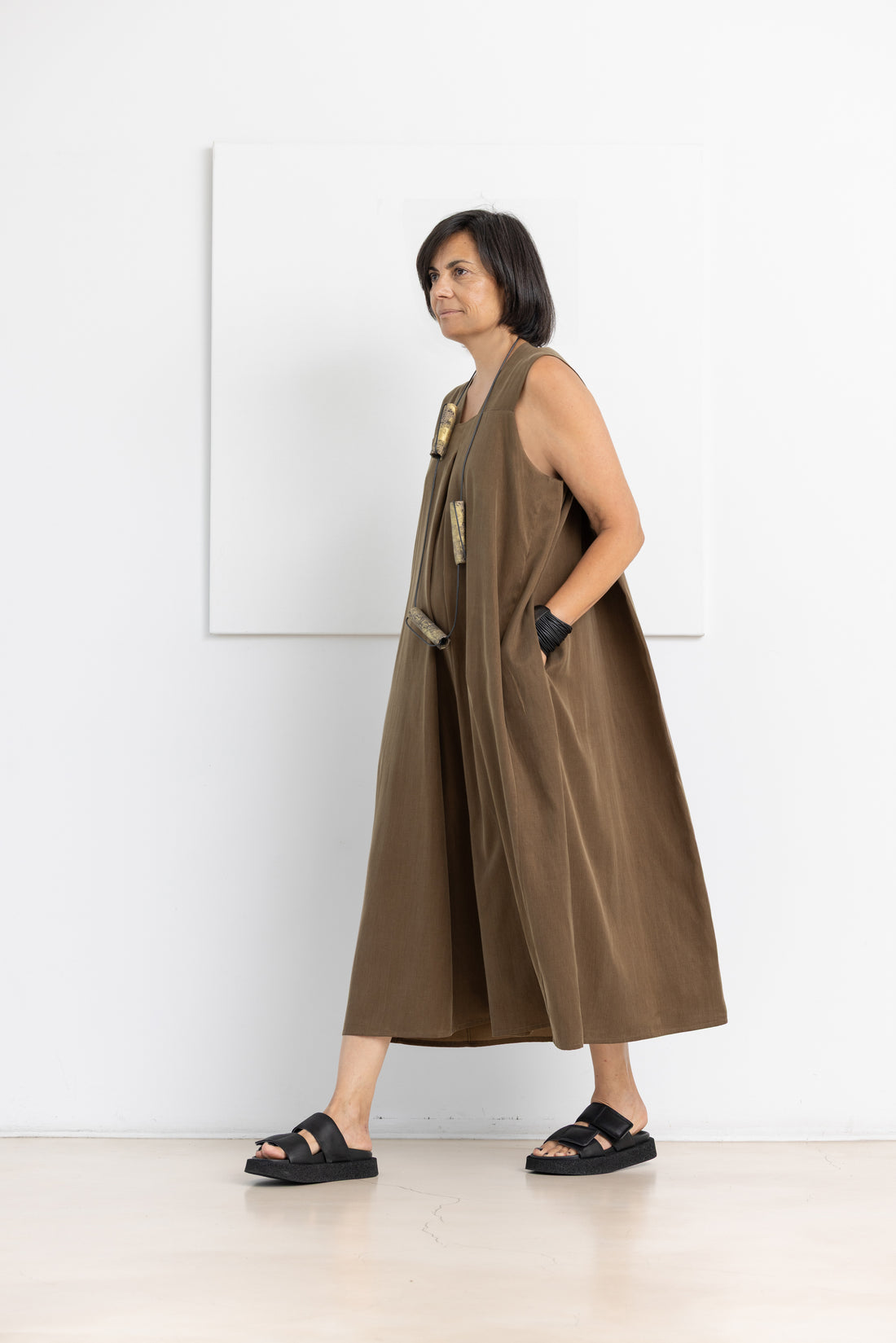 MIIYU CUPRO ROMAN DRESS OCHER