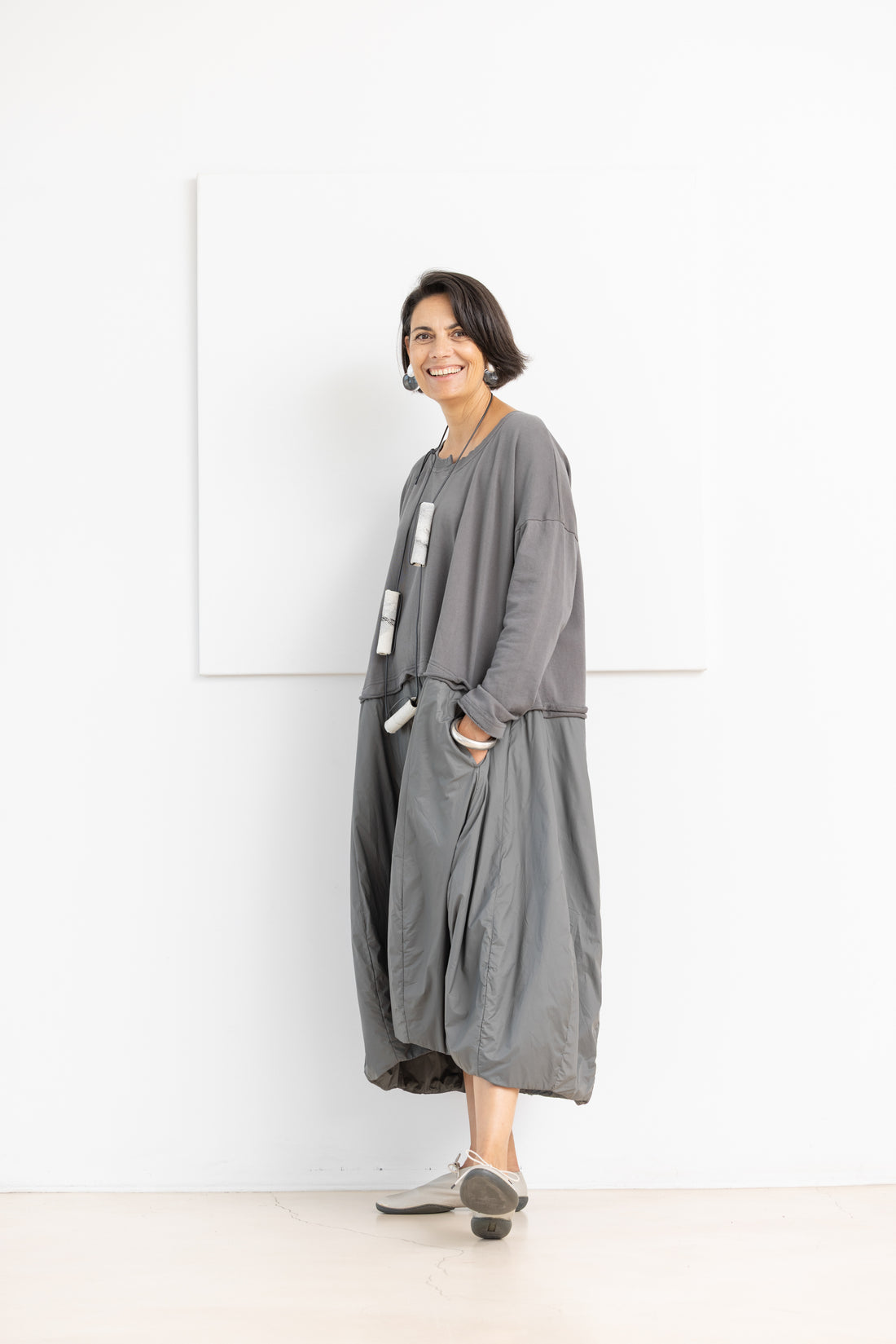 RUNDHOLZ BLACK LABEL BALLOON DRESS DK GREY