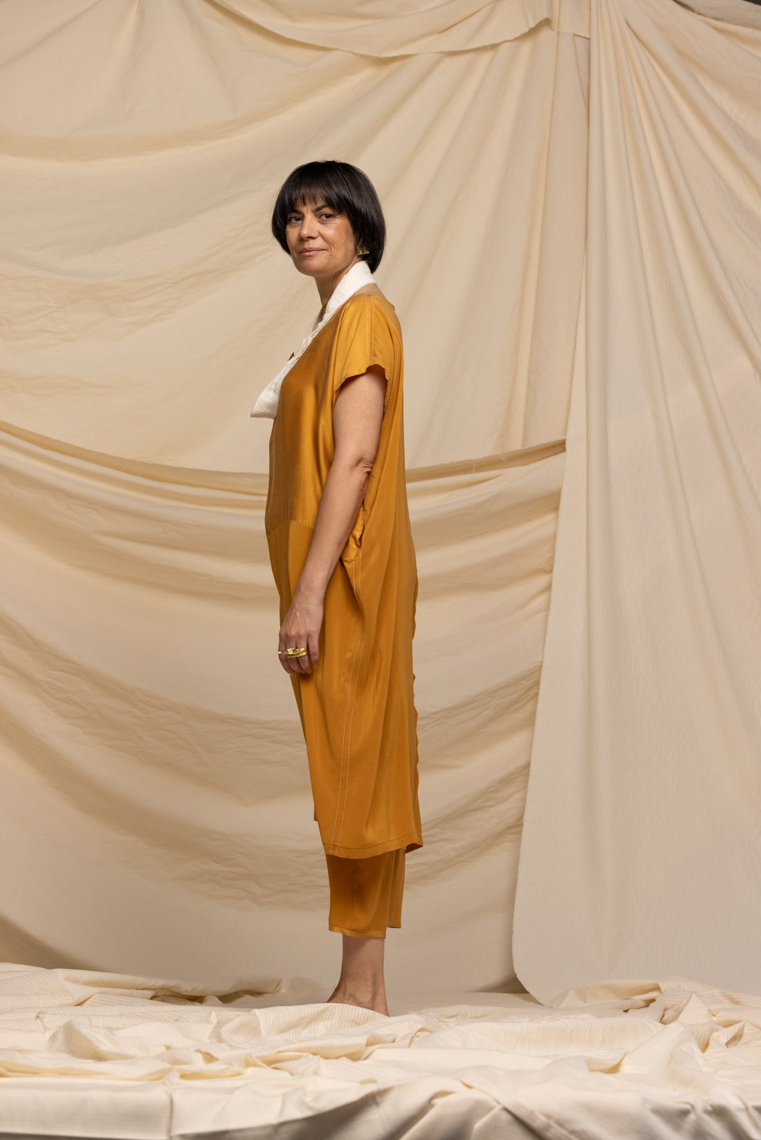 MIIYU SILK SQUARED DRESS ORANGE