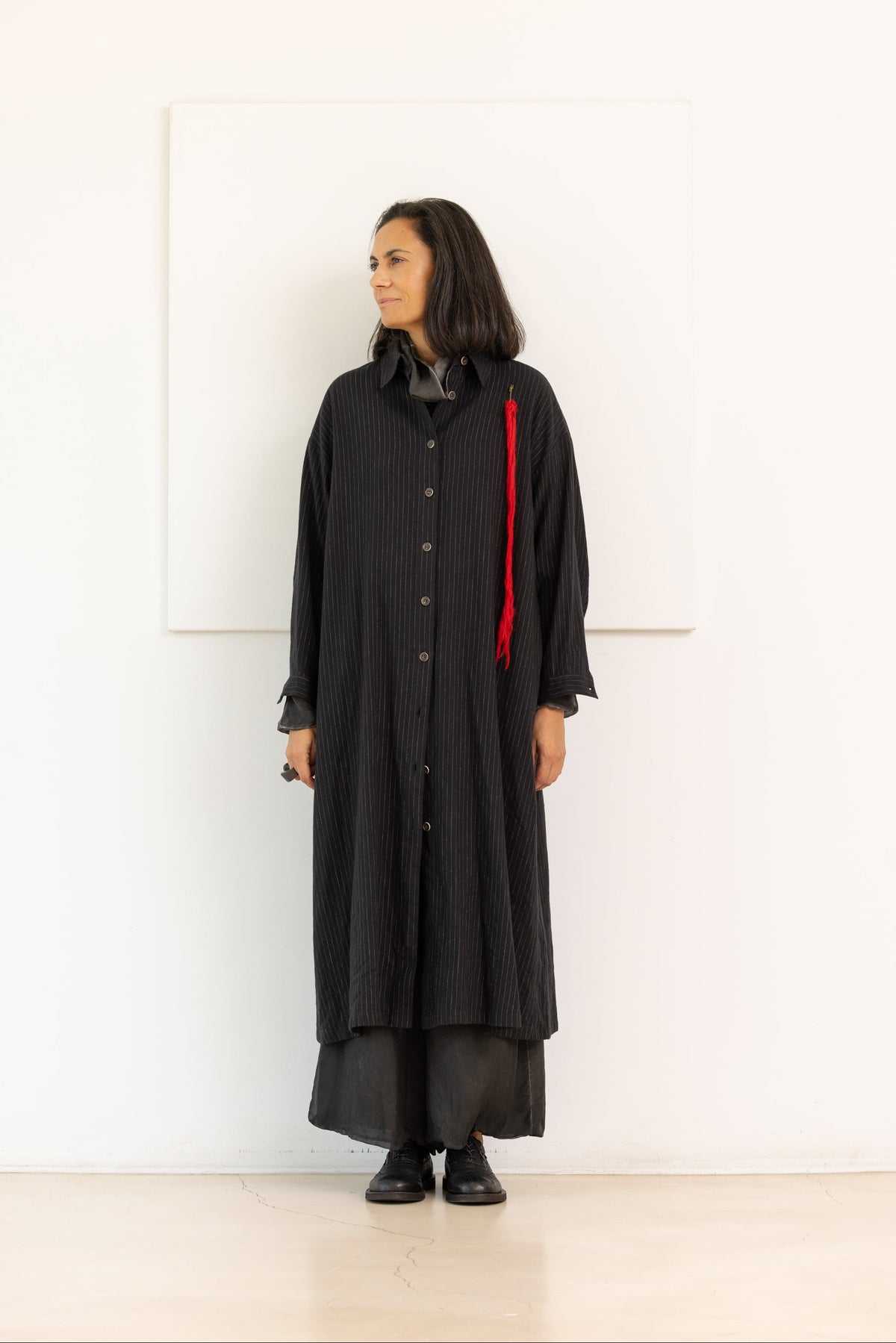 SOH Vestido camisero negro rayas