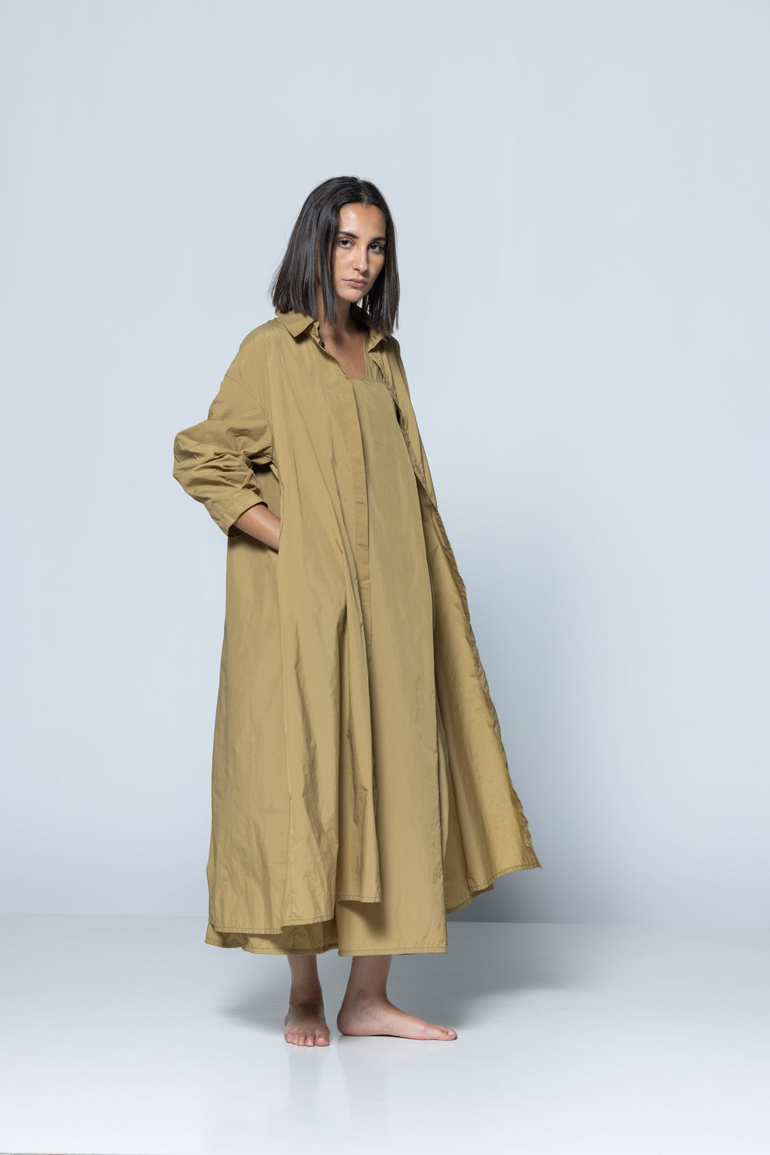 MIIYU KUMO shirt dress ocher