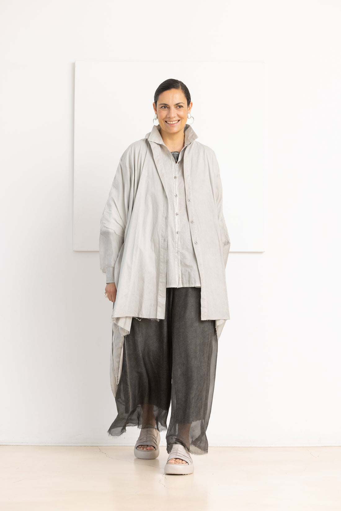 SANCTAMUERTE duster coat silver pearl