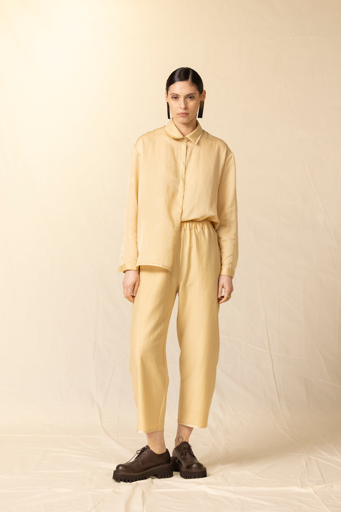 MIIYU cotton silk straight shirt butter