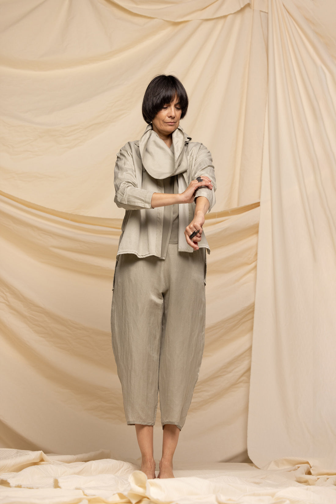 MIIYU COTTON SILK LONG SHIRT TAUPE