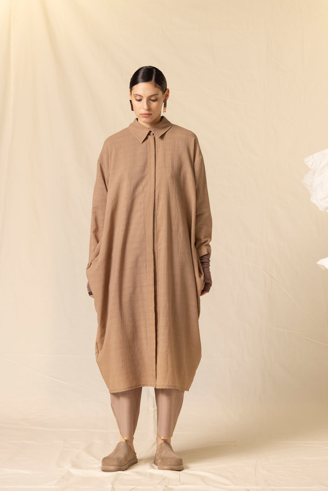 MIIYU wool shirt dress clay