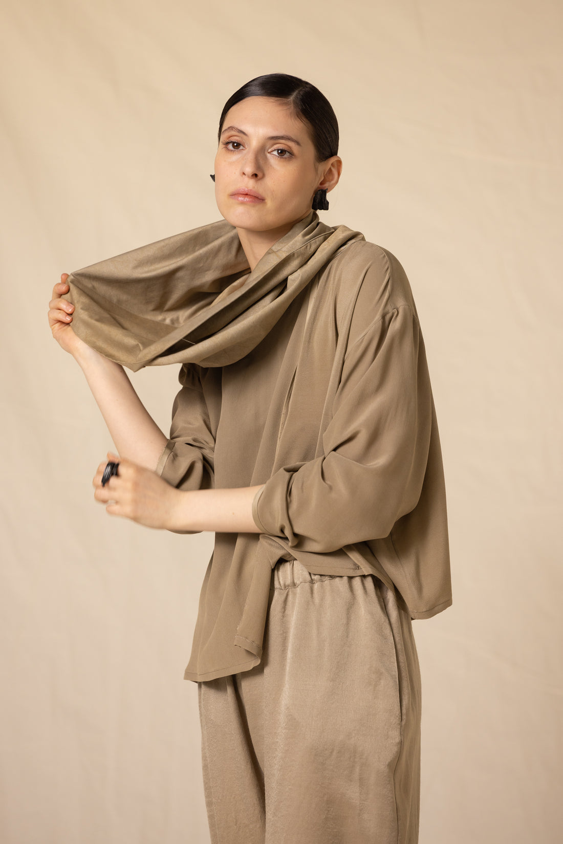 MIIYU silk turtleneck layer top sage