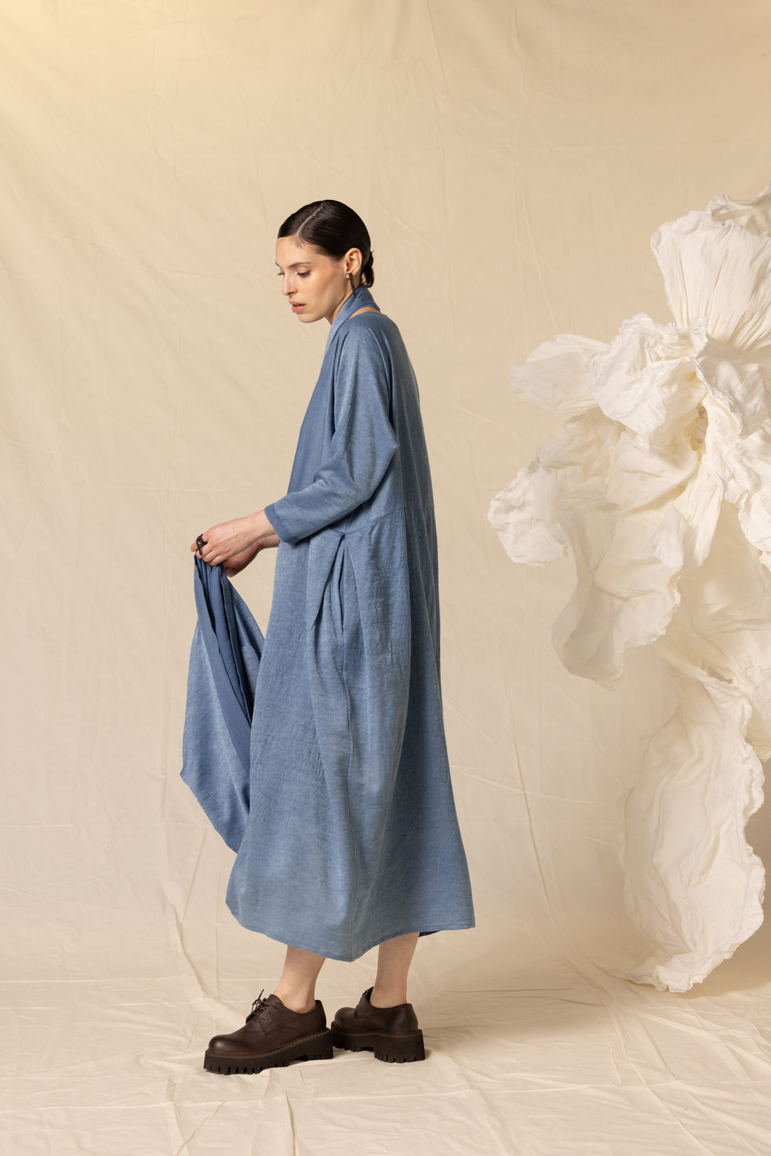 MIIYU wool silk dolman dress indigo