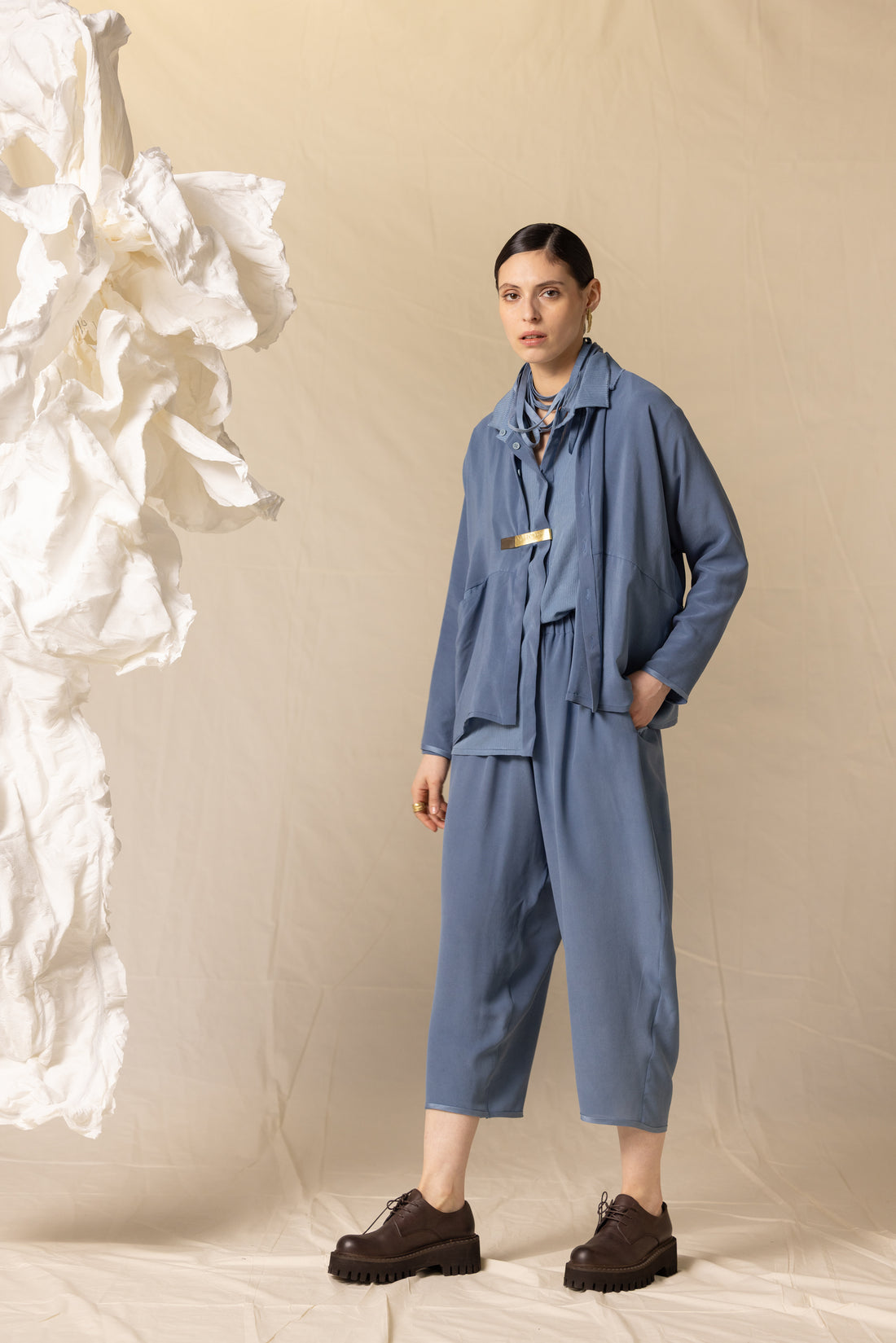 MIIYU silk balloon trousers indigo