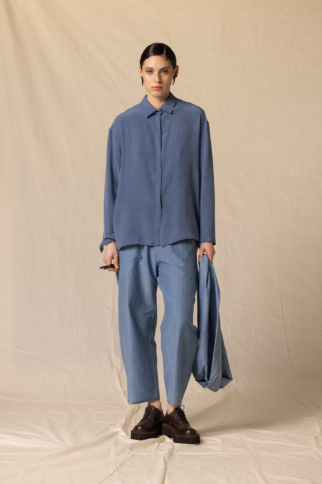 MIIYU striped classic trousers indigo