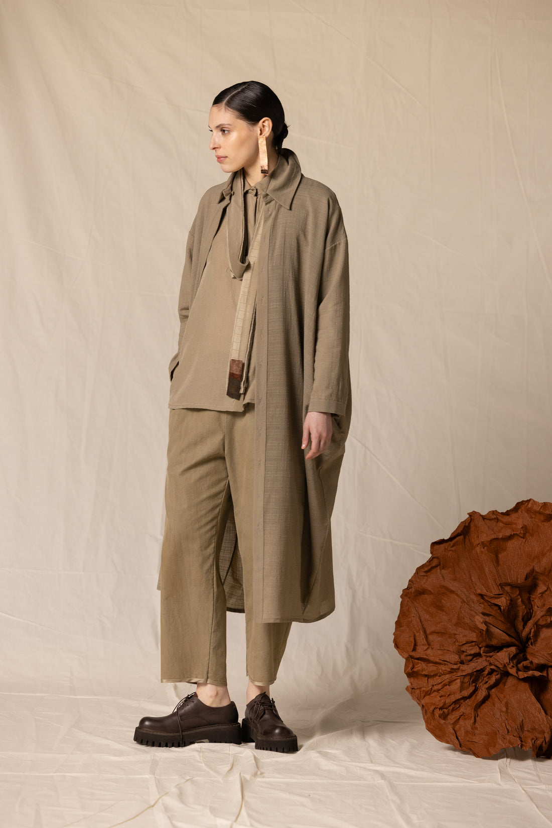 MIIYU cotton classic trousers sage