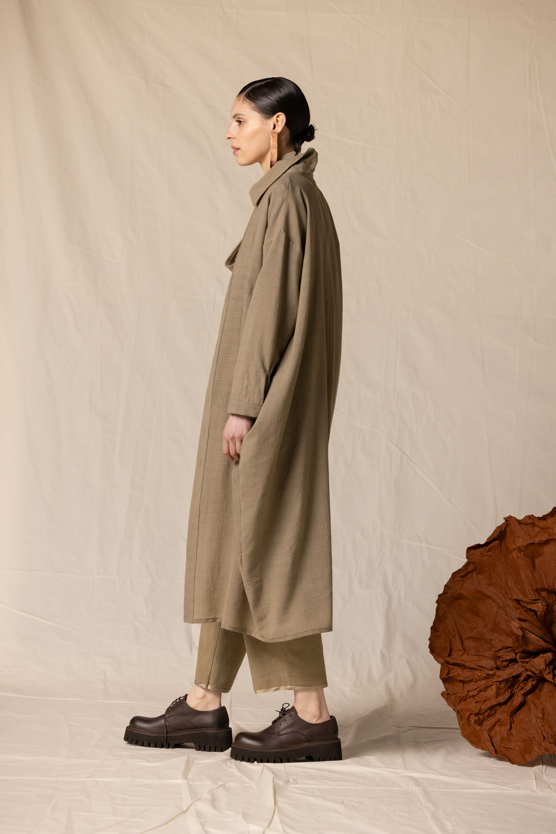 MIIYU wool shirt dress sage
