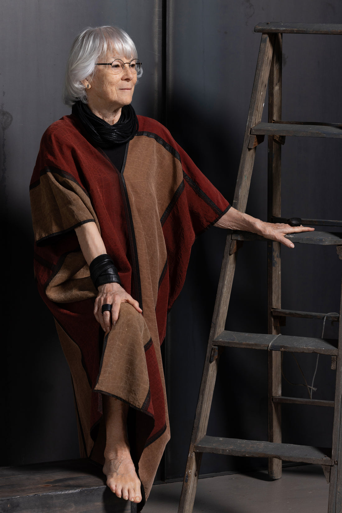 NOIR patchwork habotai tunic