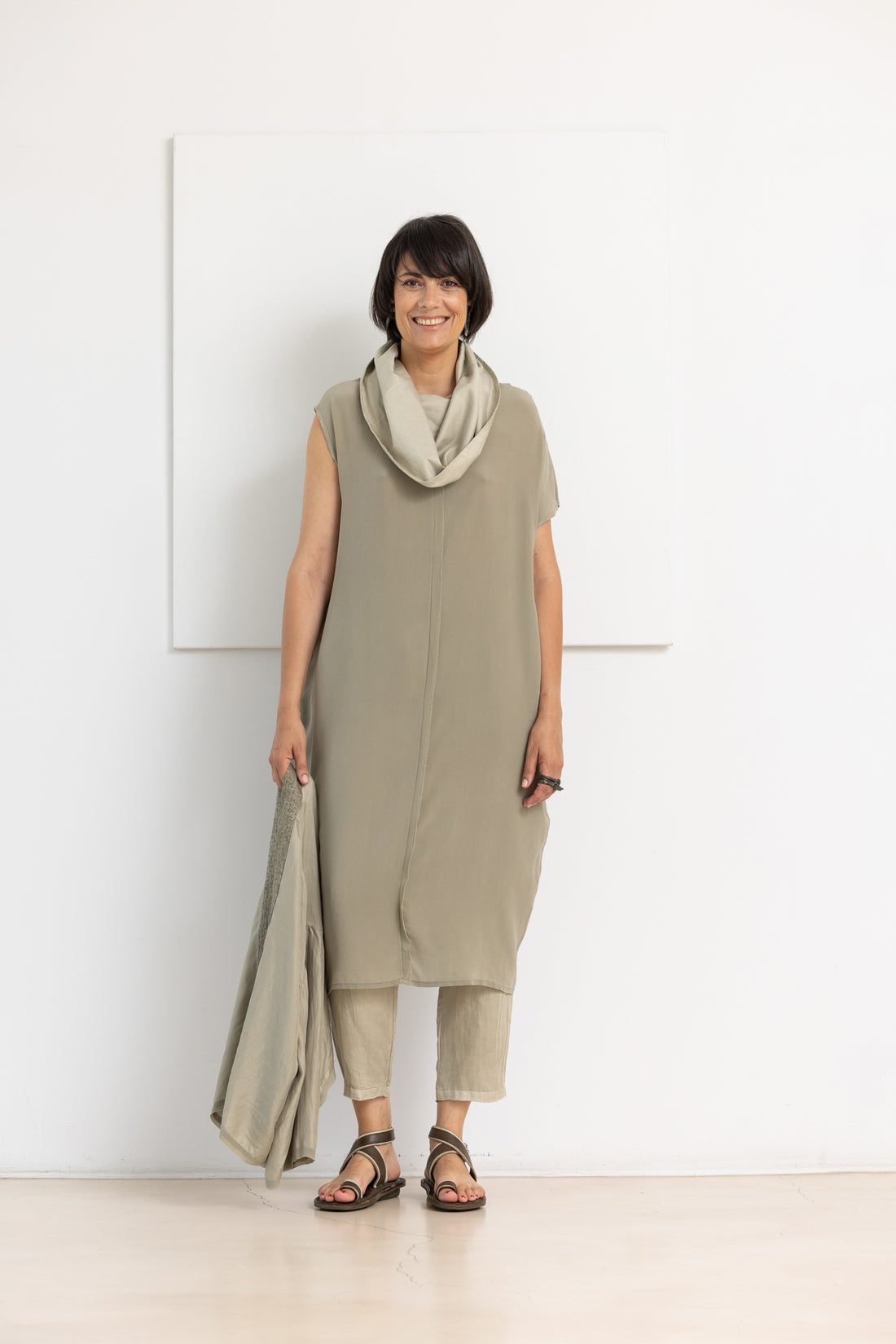 MIIYU SILK LAYER DRESS TAUPE