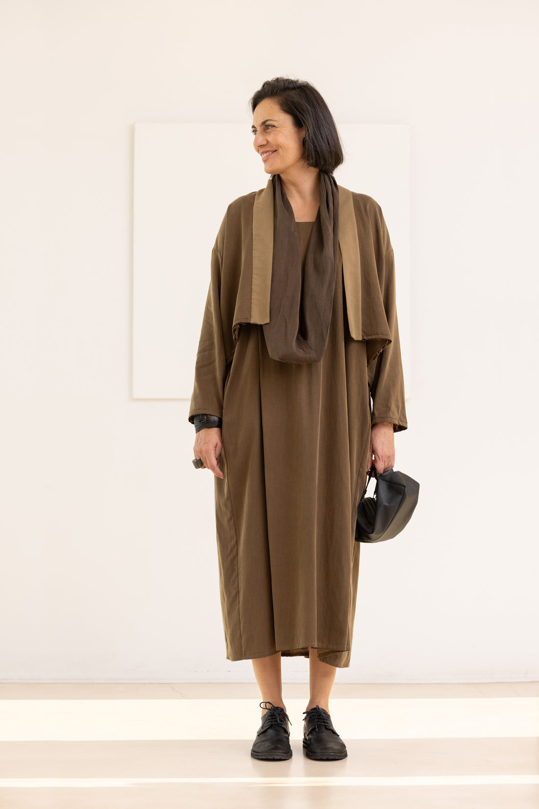 MIIYU CUPRO ROMAN DRESS OCHER