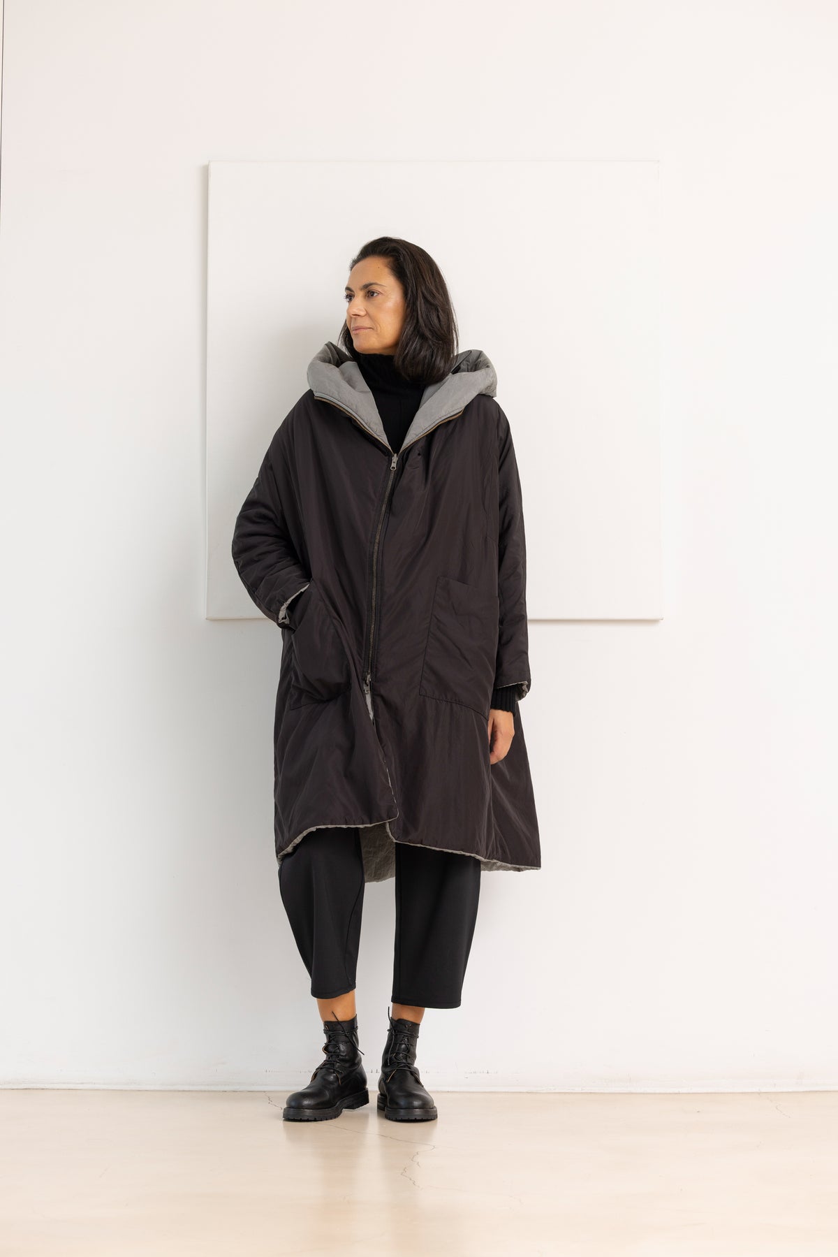 KIMONORAIN Abrigo reversible gris y negro – imagen 8