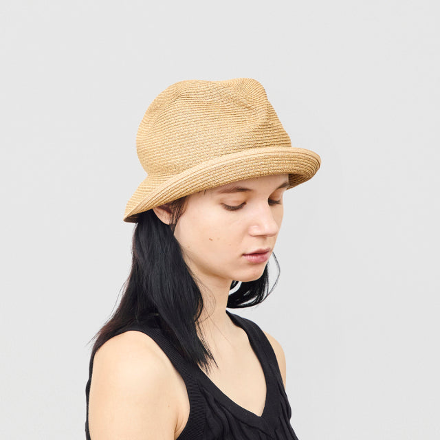MATURE BOXED HAT 7CM BRIM MIX BROWN LINE EDGE NAT